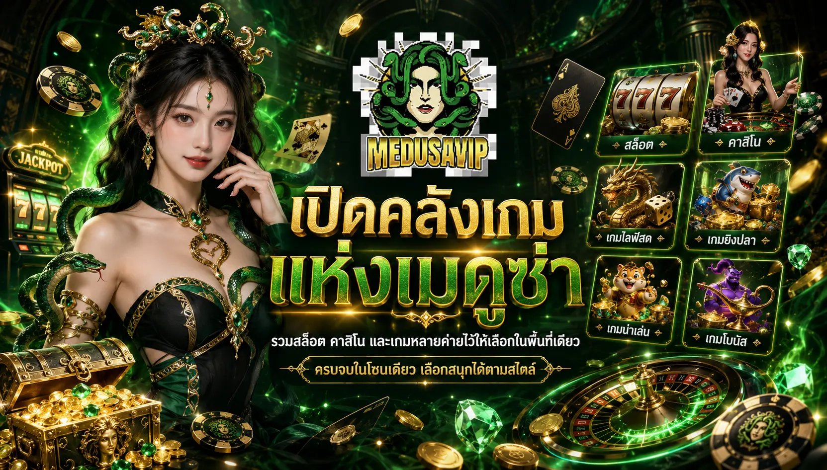 medusavip เปิดคลังเกมแห่งเมดูซ่า รวมสล็อต คาสิโน และเกมหลายค่ายไว้ให้เลือกในพื้นที่เดียว